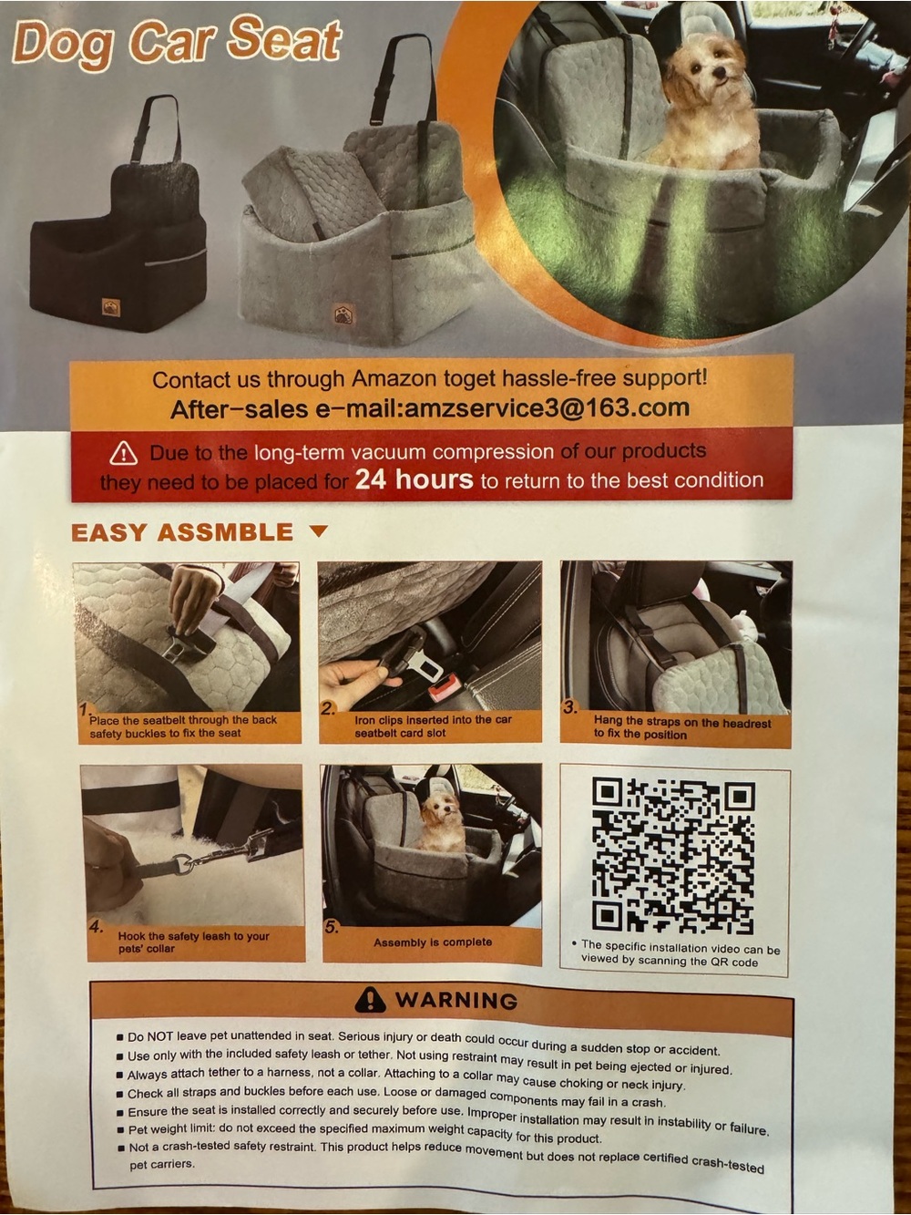 Plush Gray Dog Car Booster Seat - Secure Pet Travel - Picture 6 of 6